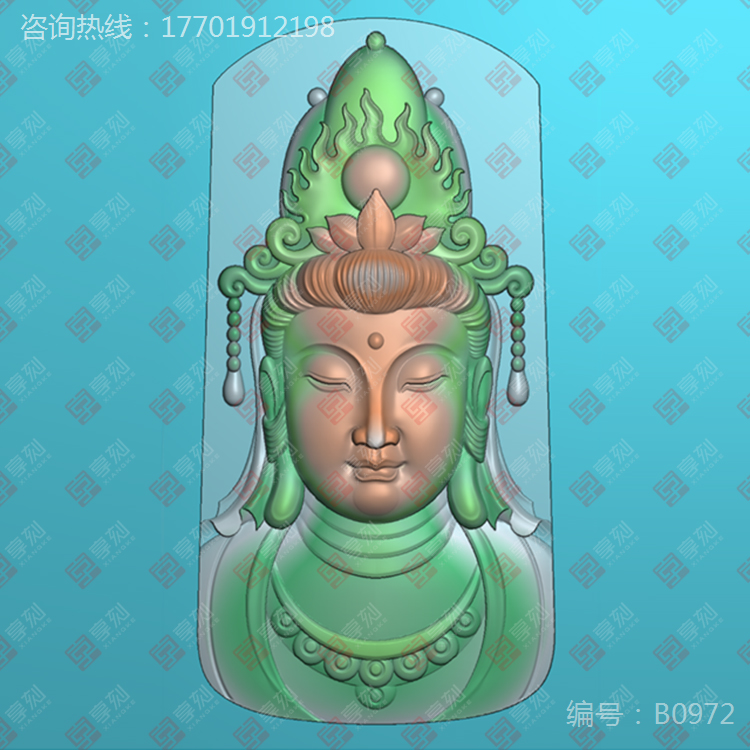 观音人物吊坠精雕图