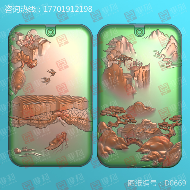山水玉石精雕图模型图