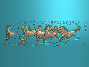 八骏马浮雕电脑精雕图_数控玉石雕刻机厂家