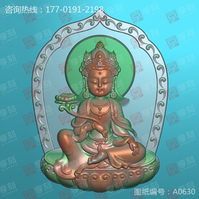 萌版八大守护神大势至菩萨玉雕图纸