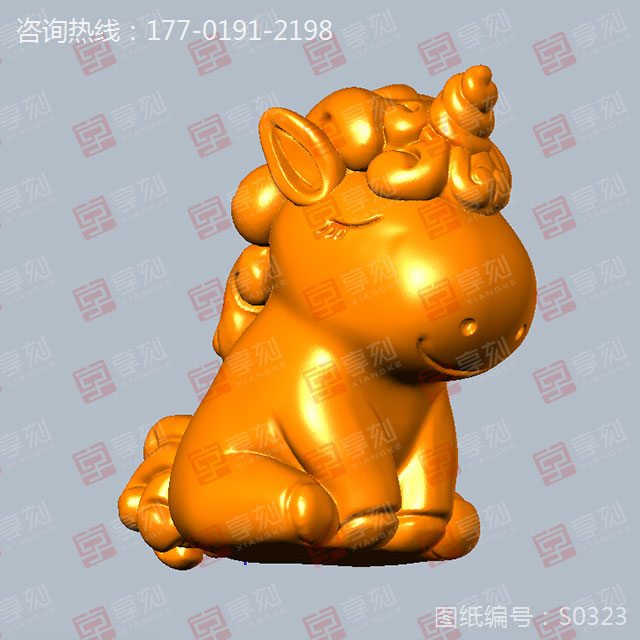 独角兽Q版马摆件工艺品雕刻图