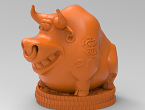 卡通牛摆件3d电脑精雕机图纸_五轴雕刻机厂家