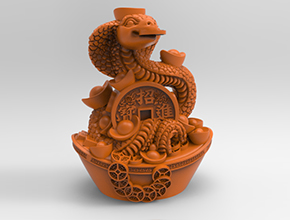 招财进宝蛇年生肖玉石精雕图纸_五轴雕刻机厂家