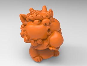 Q版貔貅抱寿桃立体3d模型图stl_享刻五轴雕刻机