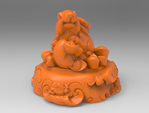 聚宝盆寓如意兔工艺品3d模型图stl_享刻五轴雕刻