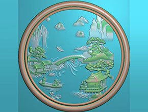 山水圆牌8翡翠碧玉电脑精雕图纸_玉石雕刻机厂家