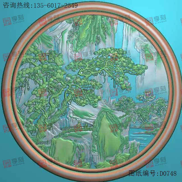 山水圆牌6翡翠碧玉电脑精雕图纸_玉石雕刻机厂家