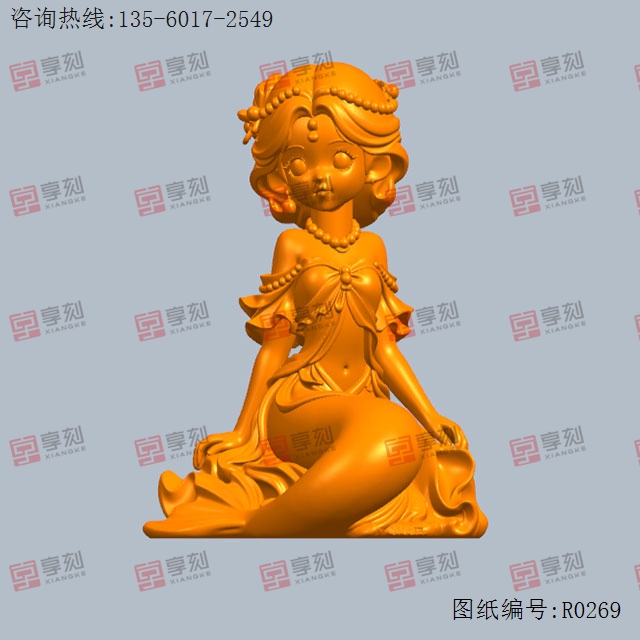 美人鱼短发人物3d立体模型图纸_五轴雕刻机厂家