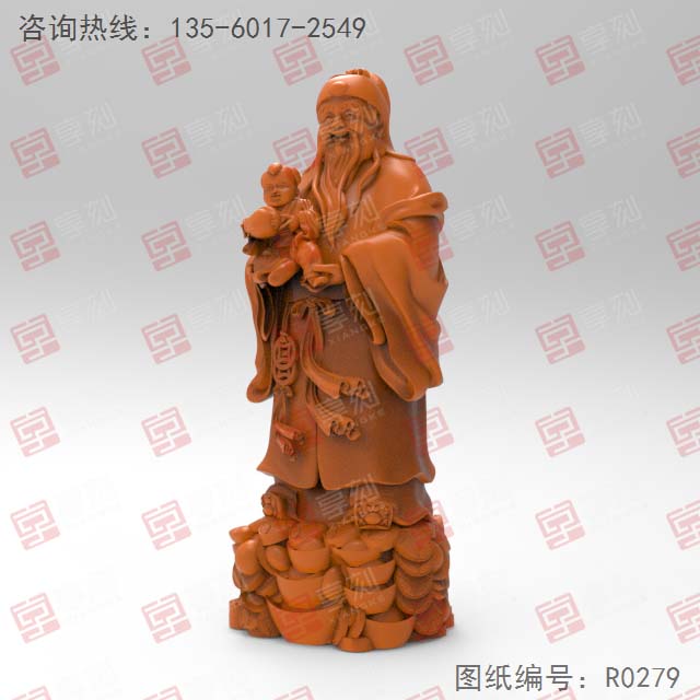 禄星立体摆件玉石图纸_五轴数控玉石雕刻机厂家